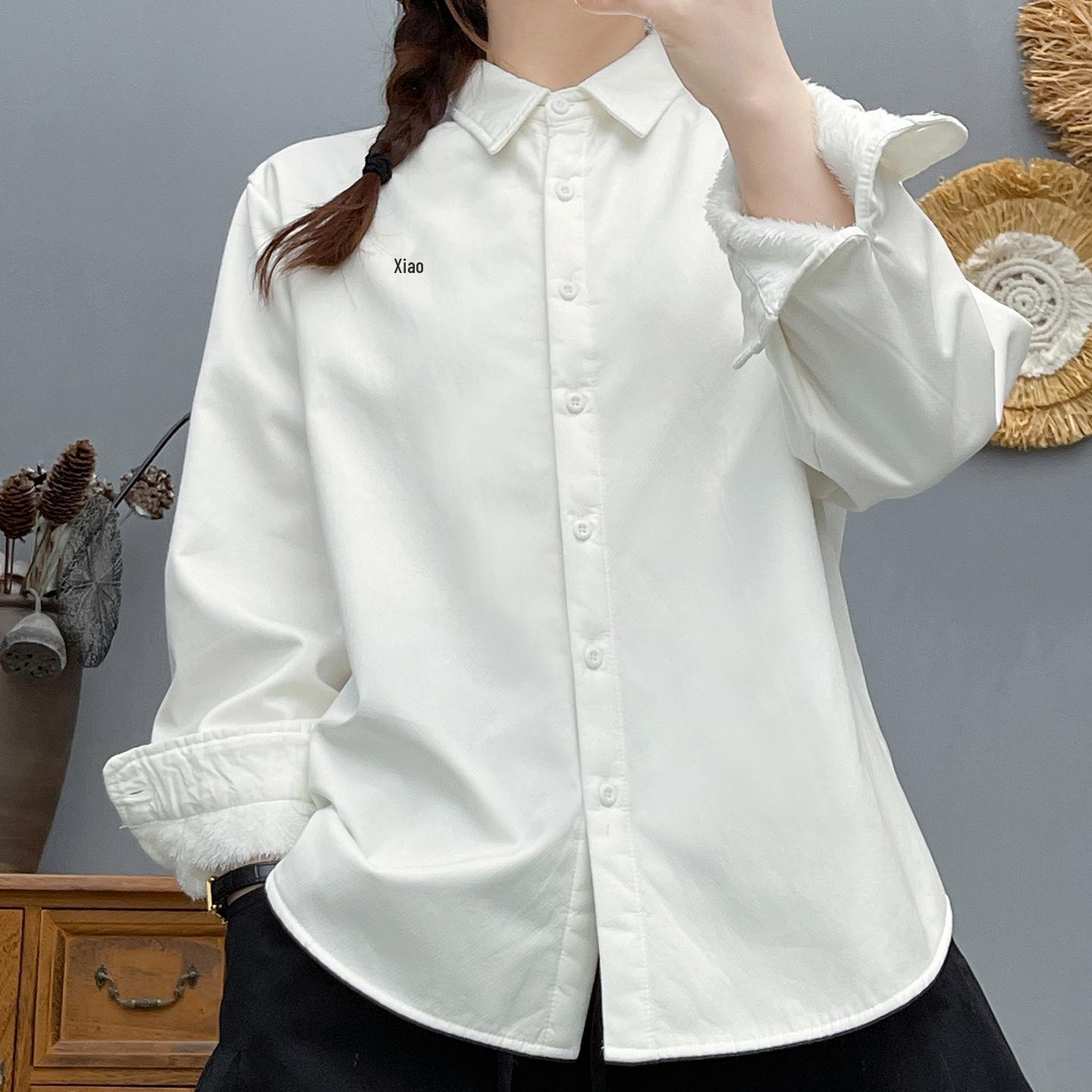 

Women s Fleece-Lined Long-Sleeve Shirt, Winter Warm, High-Quality with Embroidery S for 45-50 kg