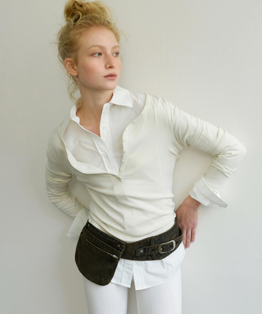 Aobteu Two-Way Henley T-Shirt - Cream