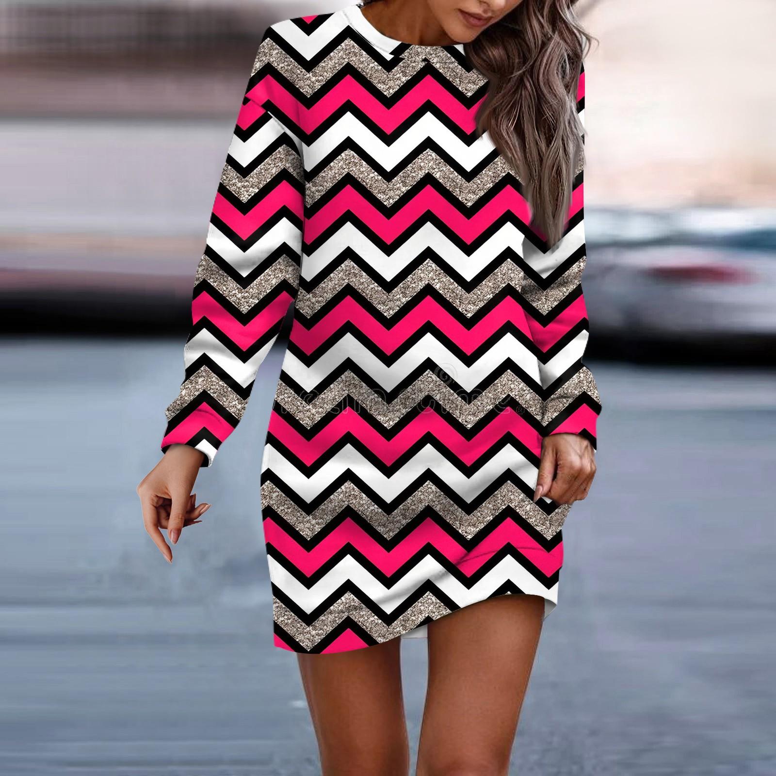 

Женское платье-свитер с круглым вырезом и полосатым рисунком, длинными рукавами и бедрами L красный