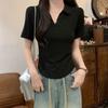 Korean Design Temperament Front Shoulder Short-sleeved Polo Collar T-shirt Women's Summer Fashion Casual and Thin Short Top Ins