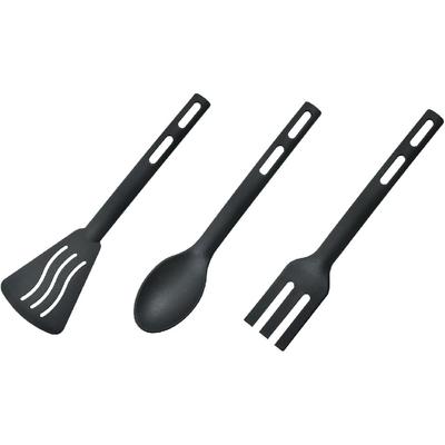 Küchenkochwerkzeuge 3-teiliges Mini-Nylon-Küchenutensilien-Set Geschlitzter Pfannenwender Kochlöffel Gabel Kinder-Esswerkzeug (schwarz)