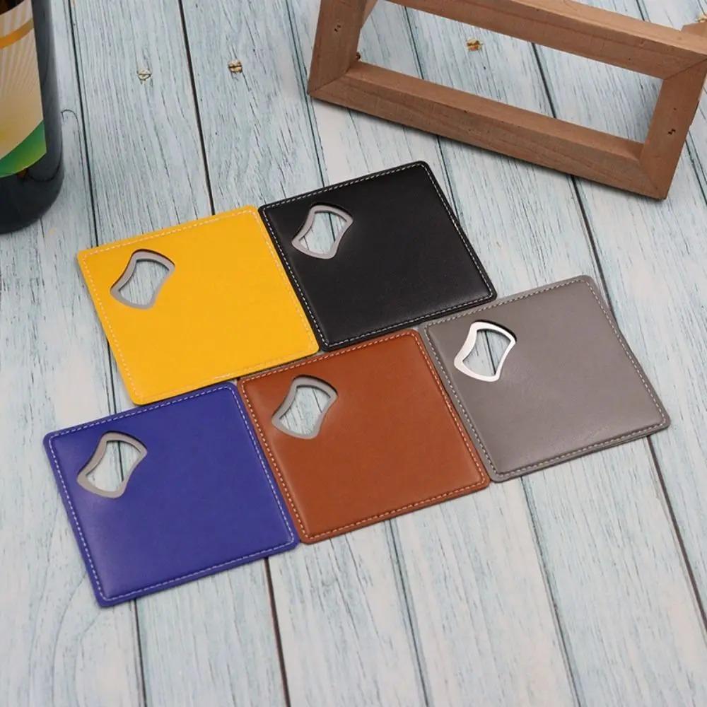 Square Coasters PU Leather Bottle Opener Multifunctional Cup Mat  Party