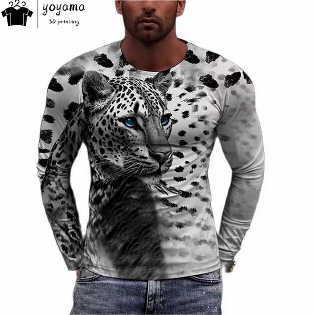 Pánske tričko s tigrom 3D digitálna potlač, okrúhly výstrih, dlhý rukáv, ležérne, pánske s tigrím vzorom, okrúhly výstrih, dlhý rukáv