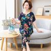 Mittleren Alters und ältere Baumwoll- und Seidenpyjamas Damen Sommer Kurzarm-Hosen-Set Sommer Baumwolle Künstliche Baumwolle Mutter Damen Loungewear