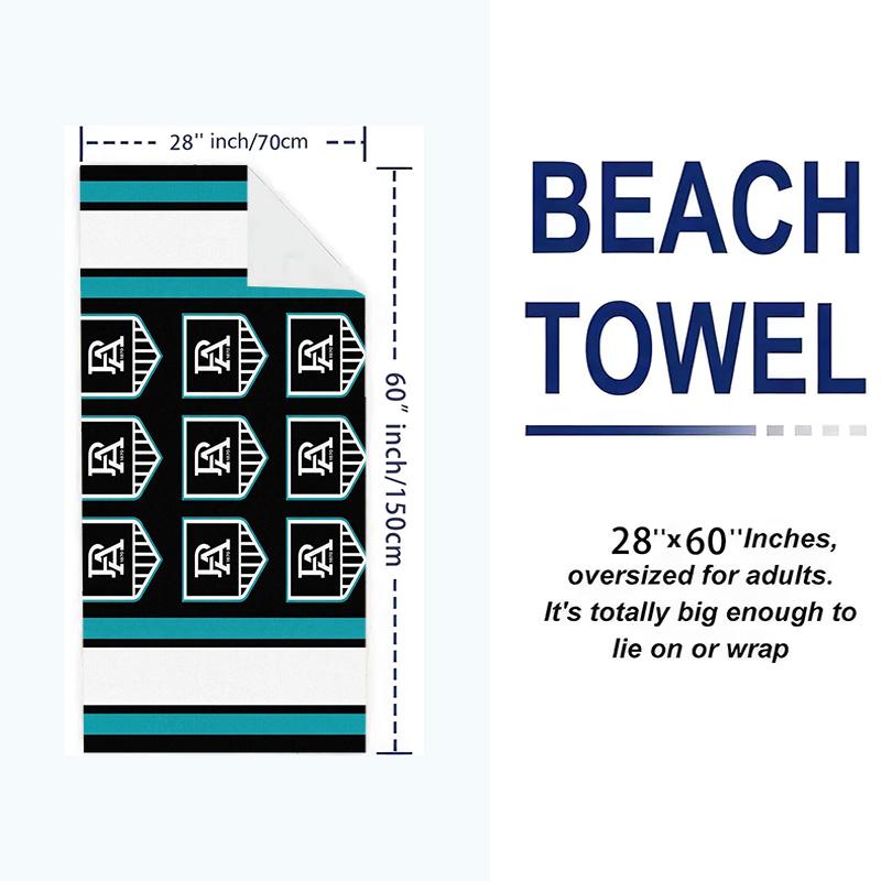 Port Adelaide Power Print Beach Towel, Large Soft Quick Dry Towel for Beach Camping Swimming