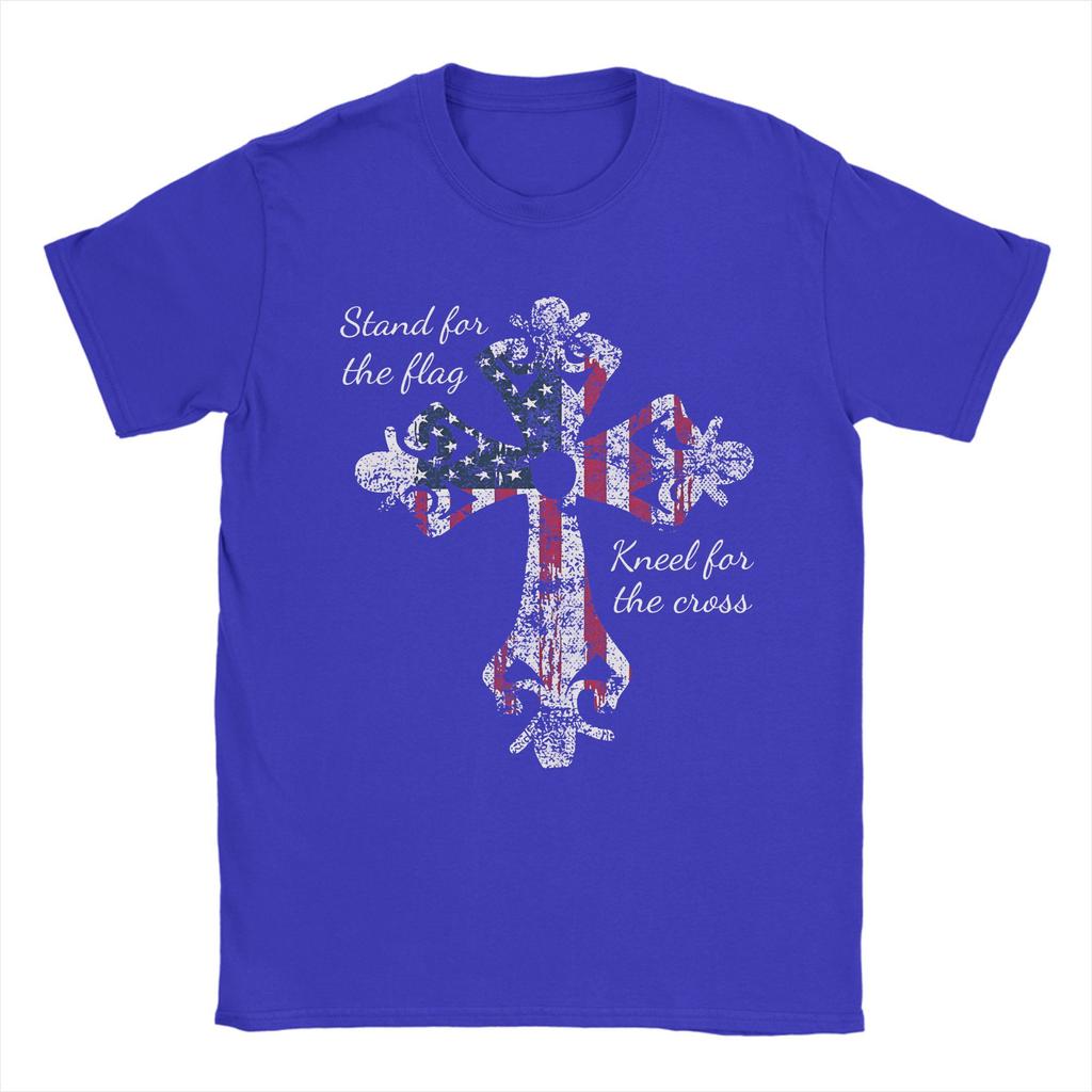 Steh für die Flagge Ich knie für das Kreuz T-Shirt Männer Baumwolle Hipster T-Shirts Rundhals T-Shirt Kurzarm Kleidung Original