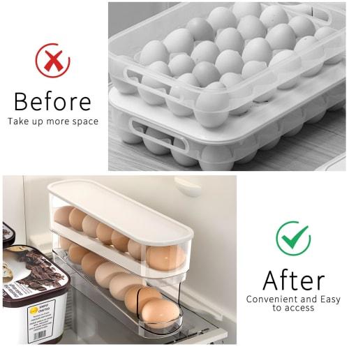 FYY Egg Storage Box, Sliding Egg Organizer, Automatic Rolling, 2-Tier Egg Case for Refrigerator, Egg Organizer, Egg Storage Case, Box, Egg Holder, Eas