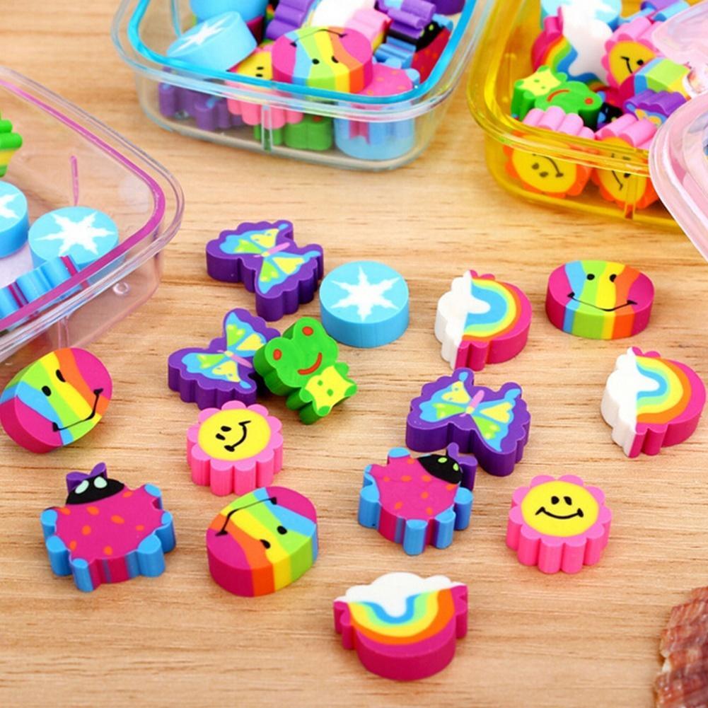 1 Box of Lovely Rubber Eraser Set Stationery Novelty Children Gift Random Color