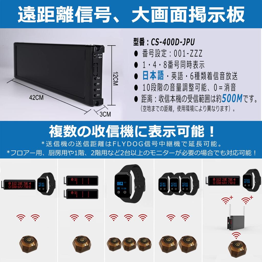 FLYDOG Restaurant Call Wireless Call Commercial Call Transmitter Restaurant Call Wireless Call Call Simultaneous Suitable for and Churches Japanese