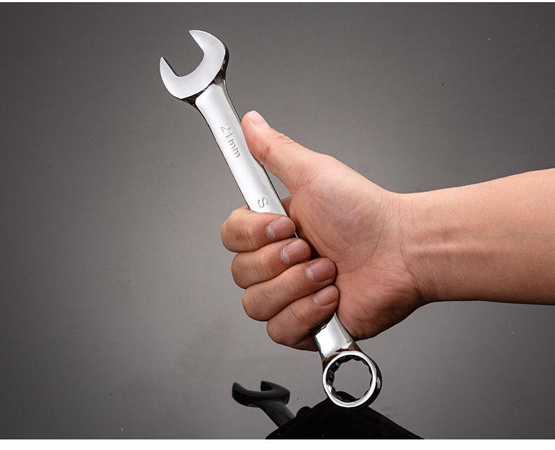 14-Piece Plum Blossom Open-End Double Wrench Set with Hanging Bag