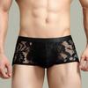 Men's Sexy Low-rise Boxer Briefs Solid Color Lace Spliced Underwear Thin Breathable Body-hugging Boxer Shorts