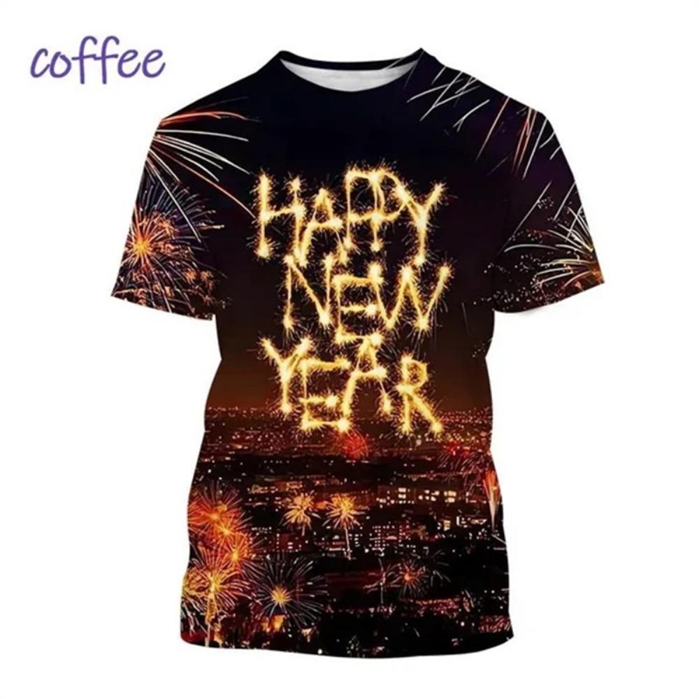 Happy New Year! Hot Selling Men And Women 3D Printed T-Shirt Short Sleeve Fashion Casual Christmas Art T-Shirt Unisex Tops Tees