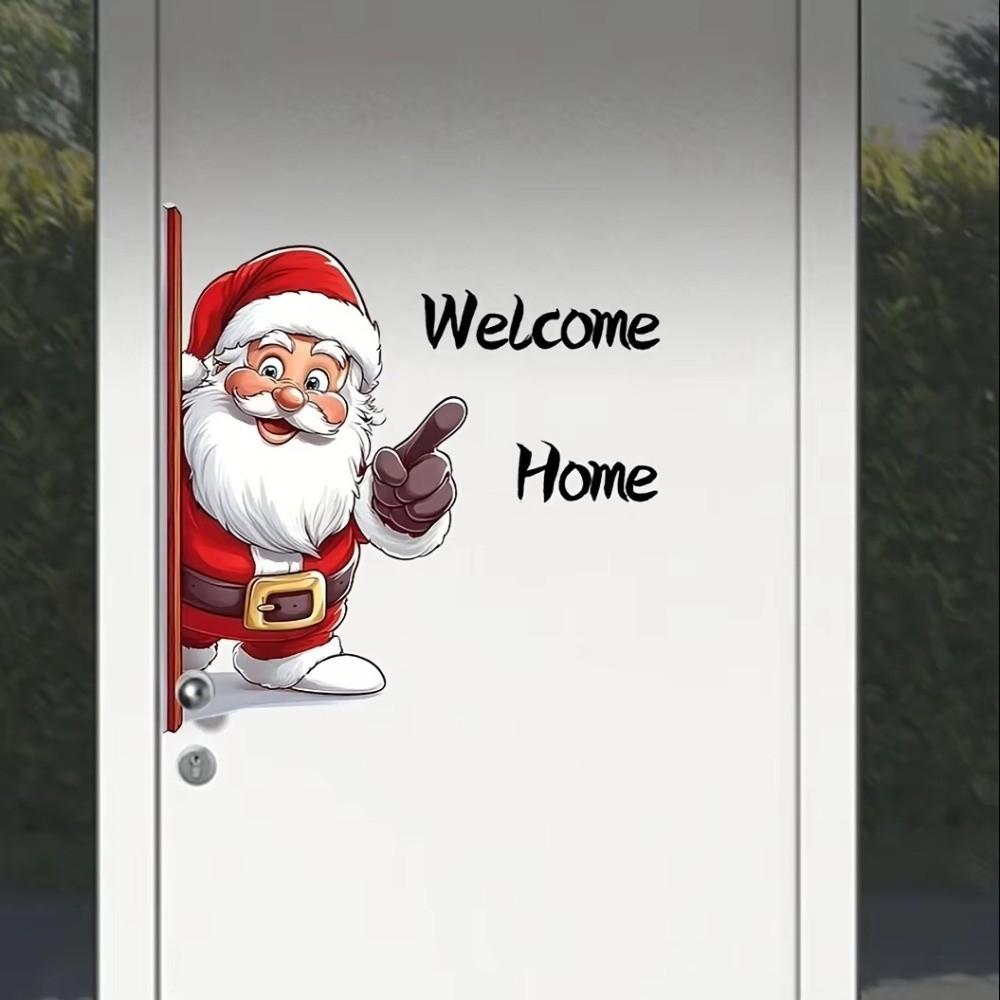 Cartoon Santa Claus Window Sticker Welcome Home Double-Sided Visual Christmas Decoration Background Self-Adhesive