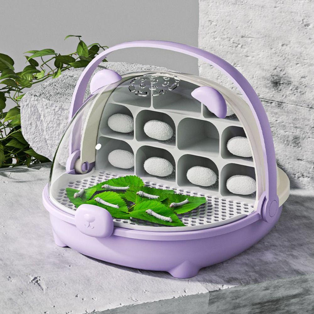 Breathable Hole Silkworm Breeding Box Folable Handle Visible Door Silkworm Observation Cabin Plastic Insect Habitat Cage Kids