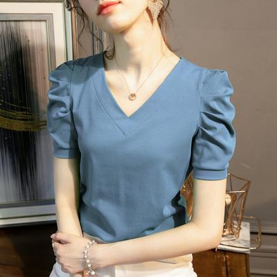 Short-sleeved Women's Summer New Ice Cotton White T-shirt Loose Bubble Sleeve Top