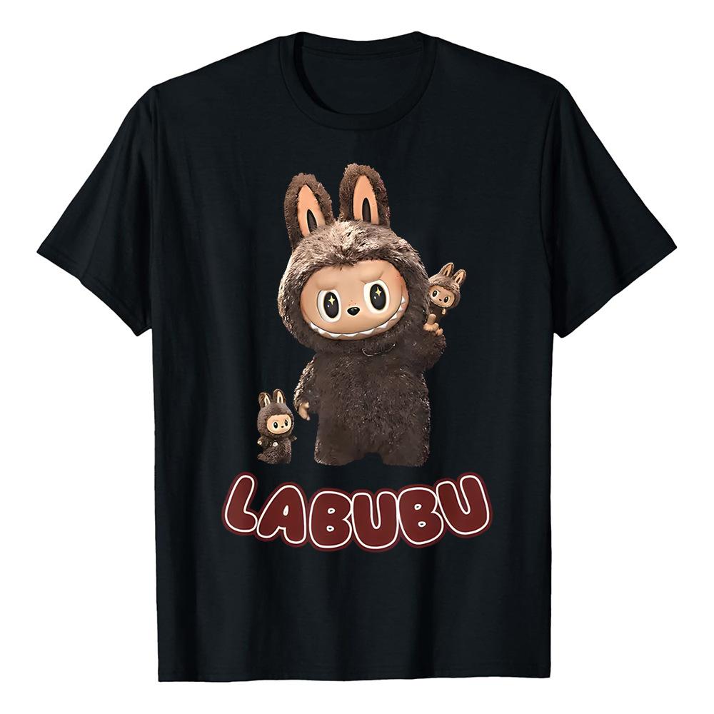 Ladies T-shirt Labubu Cute Printed Trendy Top Round Neck Loose Sports Casual Short Sleeve