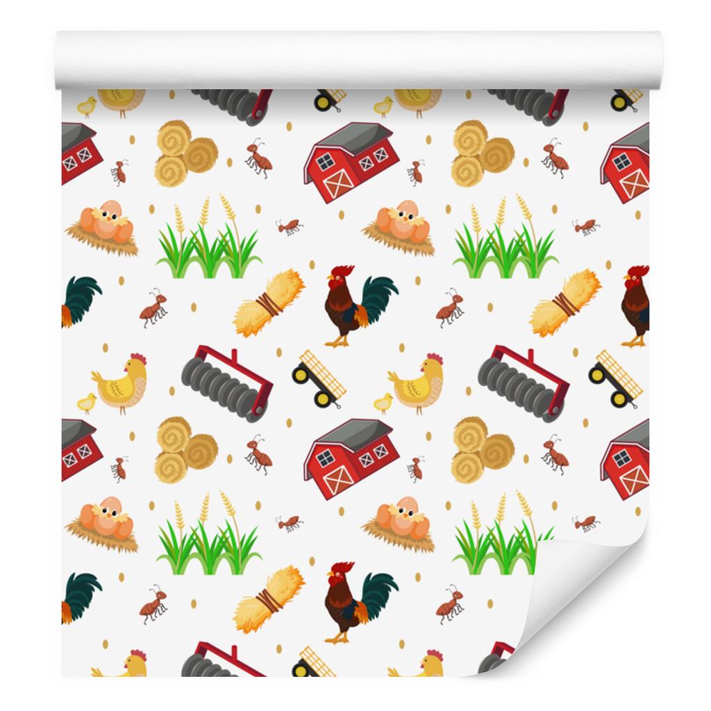 Farm Animals Wallpaper White, Cream and Red 50x1000