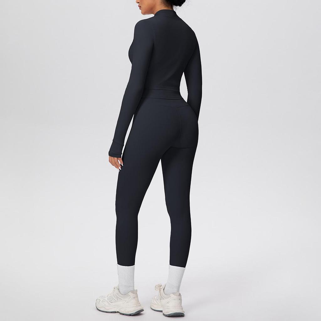 Cloud-like Quick-dry Zipper Jacket & High-waisted Yoga Suit - 3pc Outdoor Running Fitness Set