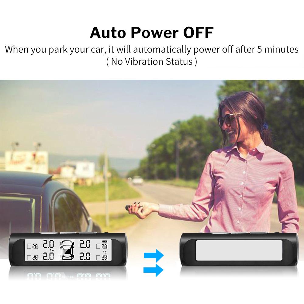 Solar Power TPMS Car Tire Pressure Alarm Monitor Auto Security System Tyre Pressure Temperature Warning With 4 External Sensors