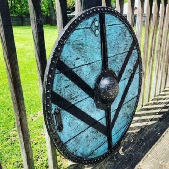 Handmade  X-MAS Gift Wood & Steel Medieval Knight Shield Viking Shield Replica Blue