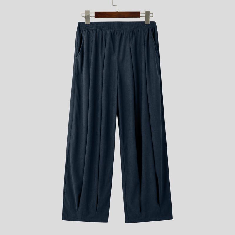 

INCERUN Мужские вельветовые повседневные брюки с эластичным поясом и заниженным шаговым швом 4XL темно-синий