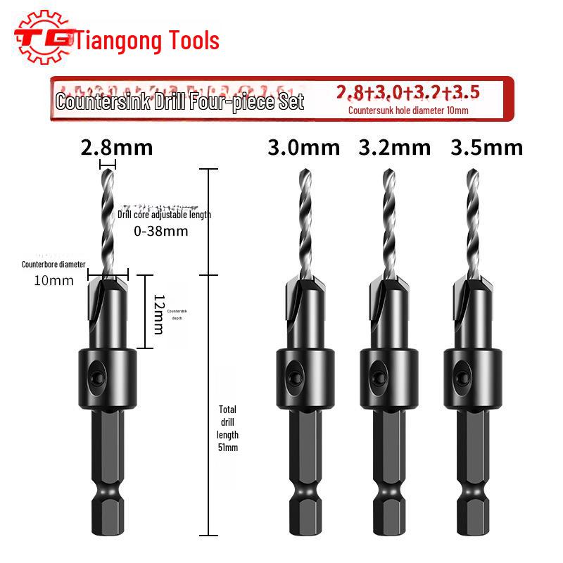 Tiangong Hex Shank 90° Countersink Drill Bit for Flat Bottom Self-Tapping Screws