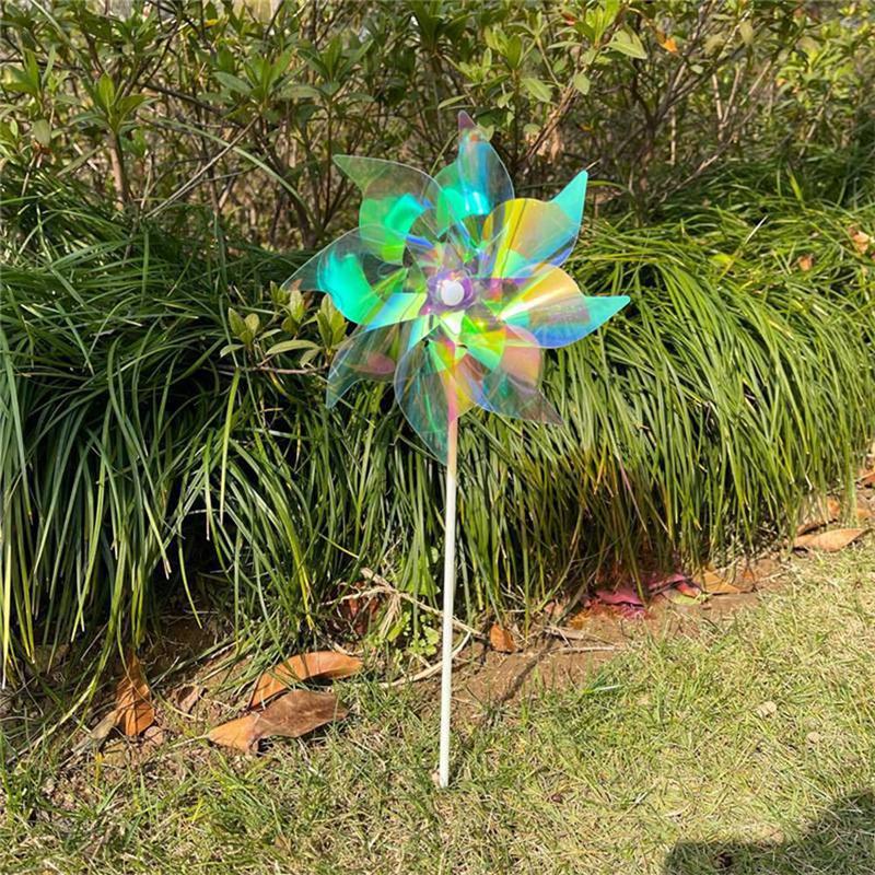 AEE4-Reflective Pinwheels Wind Spinner, Extra Sparkly Pinwheel With Stakes, Bird Repellent Blinder Devices