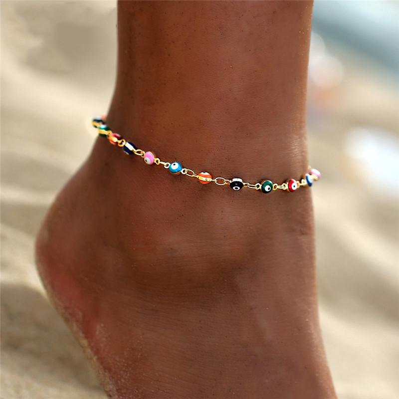 Fashion Colorful Turkish Eyes Anklets for Women Charm Gold Color Beads Pendant barefoot sandals Anklet Foot Jewelry Accessories