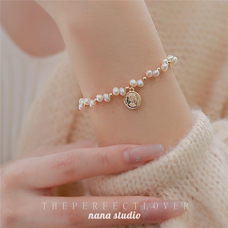 

BLINGBY женский браслет с портретом, круглый кулон, браслет из натурального жемчуга в стиле барокко, модный универсальный браслет, украшение для руки, ювелирное изделие на день рождения для девочек, подарок