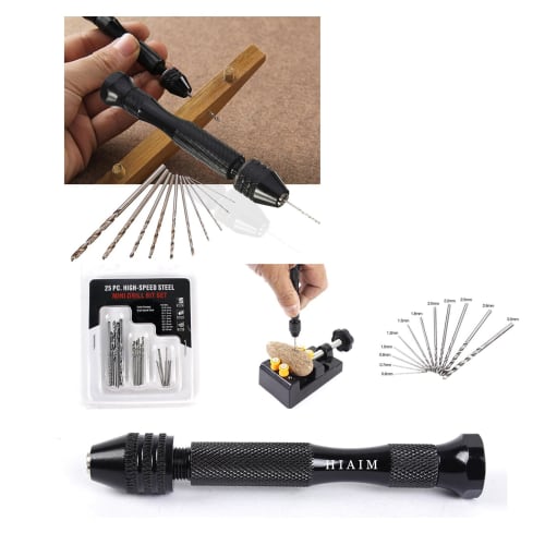 Mirhua Hand Drill, Hand Pin Vise, Small Hand, 26 Sets, Drill Bits 0.5mm-3mm, Manual, No Power Required, Noiseless, Drilling Tool, Small, Precision, DI