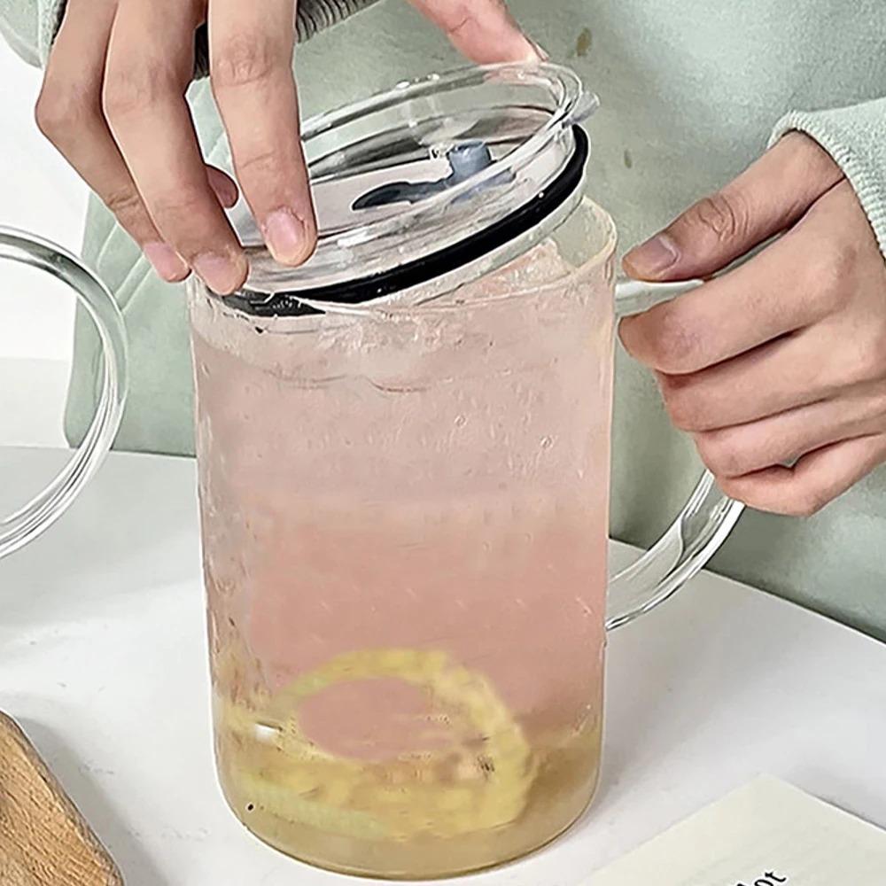 1000ML Drinking Glass Tumbler With Lid And Straw Glass Coffee Cup Glass Mug Milk Juice Cup Transparent Cup Juice Mocha Cups