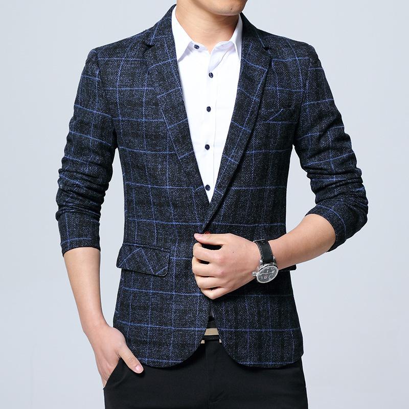 Autumn and Winter Men's Korean Version Slim-fitting Large-grid Suit, Men's Large-size Casual Blazer, Jacket