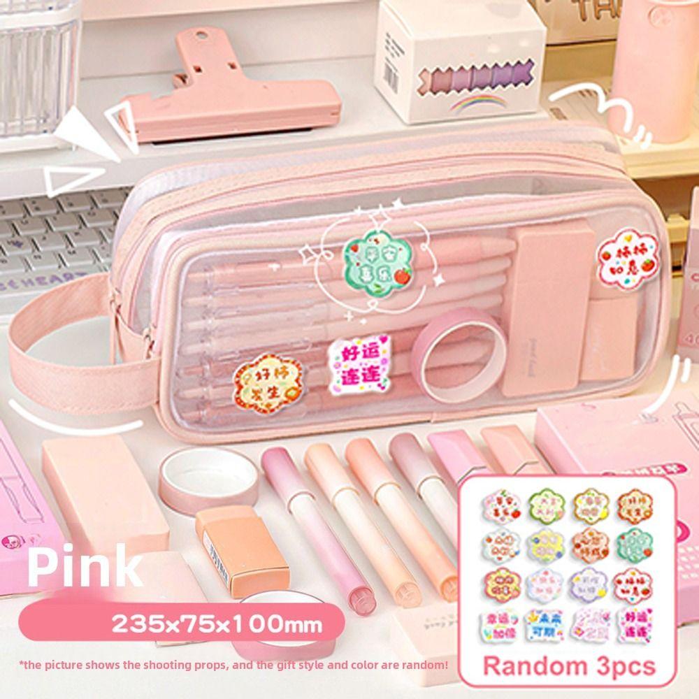 Large Capacity Pencil Case Cartoon Stationery Storage Pouch New Zipper Pen Bag Stationery Supplies