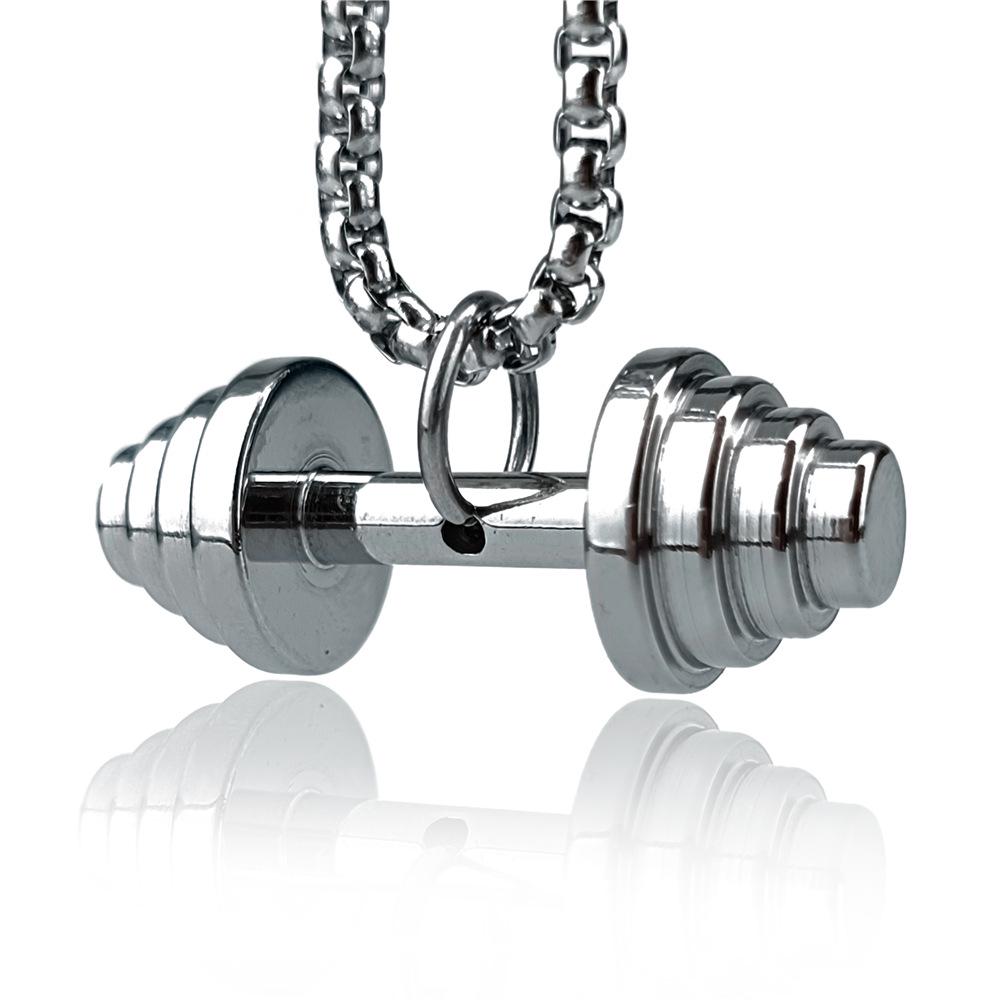 Men's Stainless Steel & Titanium Dumbbell Pendant Necklace - Trendy Sports Fashion Jewelry
