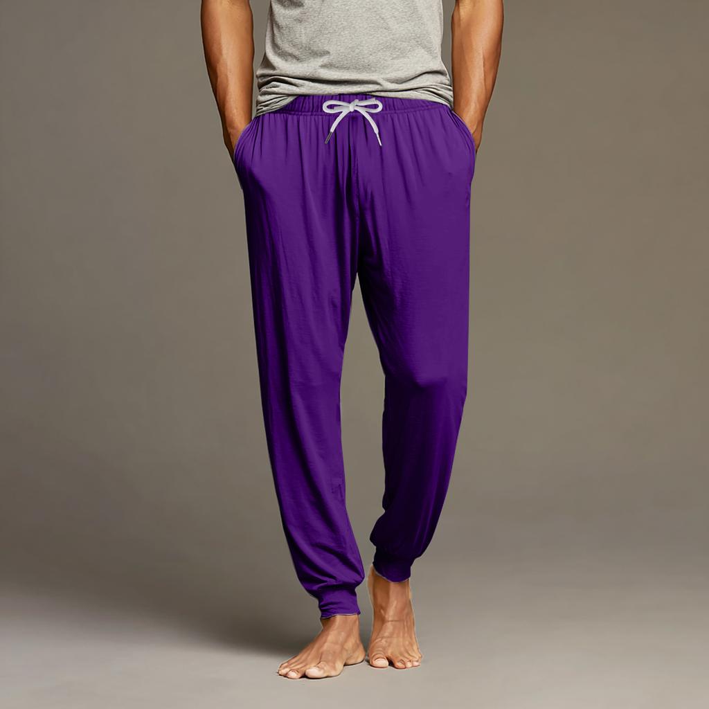 Men's Drawstring Pocket Cuffed Casual Pants Home Sleep Pants