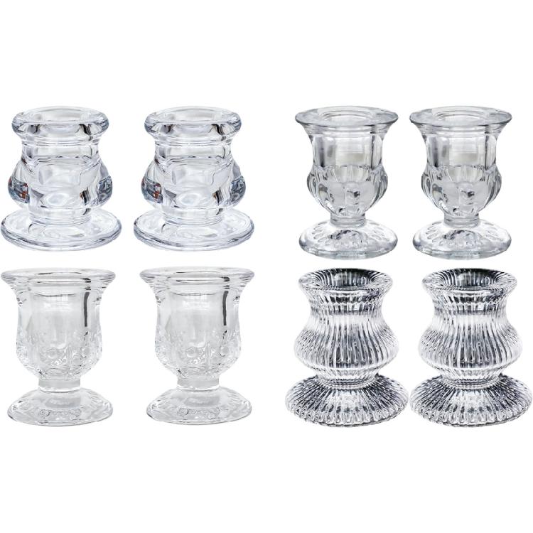 2pcs Clear Glass Candle Holder for Taper Candle for Wedding Table Setting &Holiday Decoration, Solid Base Candle Holder