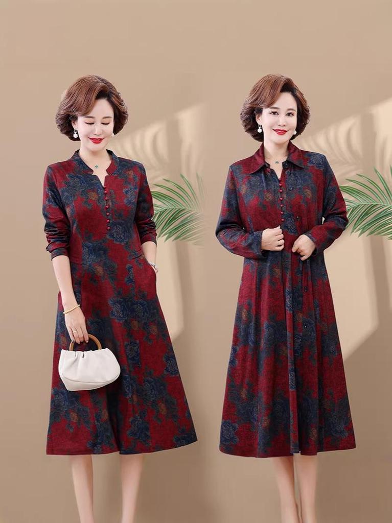 Elegant Autumn Trench Coat Dress Set for Mature Women: Long-Sleeved, Over-the-Knee Two-Piece with Stylish Design
