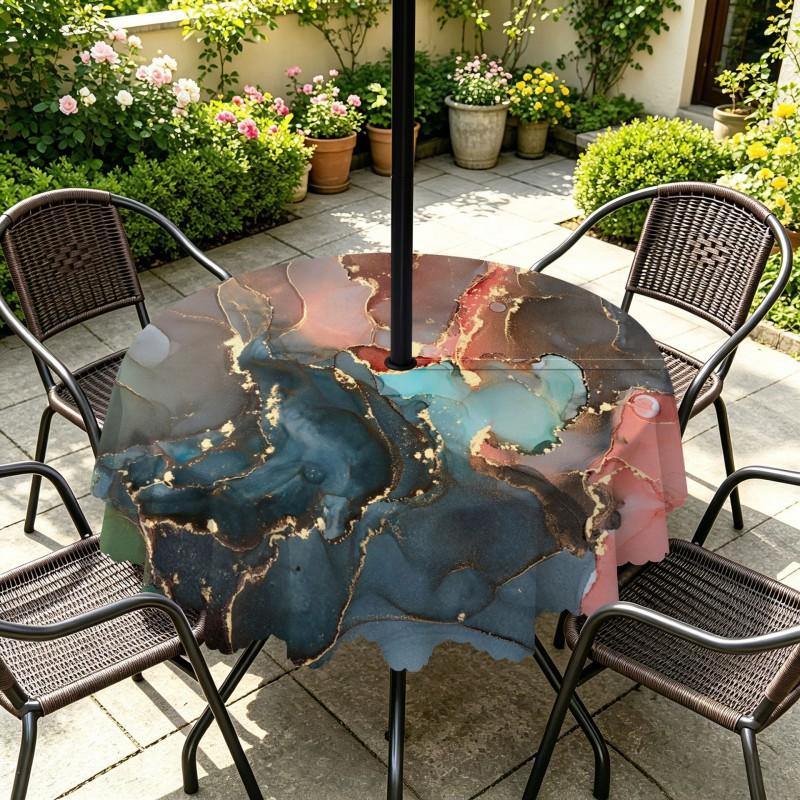 Outdoor Round Tablecloth With Umbrella Hole Waterproof Oil-Resistant Patio Dining Cover Deck Garden Terrace