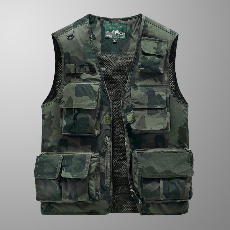 Men's Outdoor Sports Leisure Fishing Windproof Breathable Leather Vest Spring and Autumn Outdoor Sleeveless Camouflage Vest