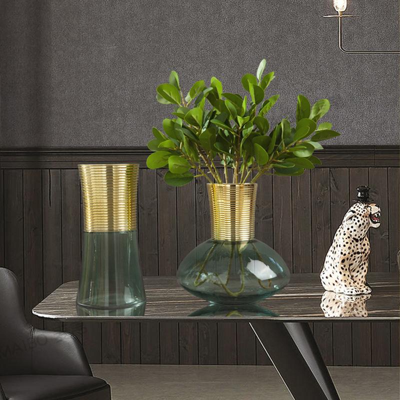 Metal Glass Vase Gold Round Flower Arrangement Accessories Flower Vase Home Furnishing Decoration Transparent Terrarium