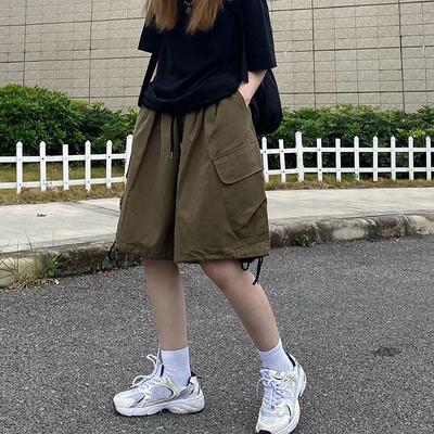 Summer Knee Length Cargo Shorts Women Harajuku Wide Leg Shorts Woman Streetwear Pockets Baggy Short Pants