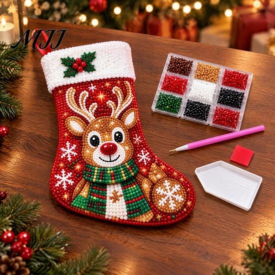Christmas Ornament Making Set Faux Diamond Painting Stocking Kit, DIY Acrylic Craft Diy Kits for Home Decor Kids Adults, Snowman/Reindeer/Santa