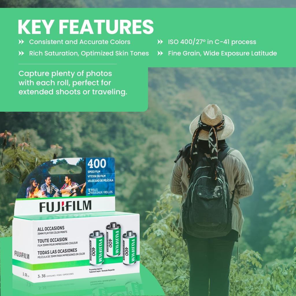 Fujifilm 400 Color Negative Film 35mm Roll 36 Exposures 6 Rolls 2 Pack Microfiber Cleaning Cloth