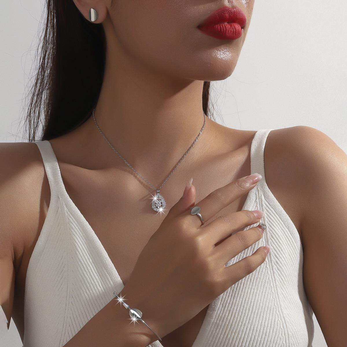 Аксессуары, Серьги с цирконами из меди, Кольца, Браслеты, Браслеты, Ожерелья, Набор из четырех предметов, Набор разных цветов, Женские.