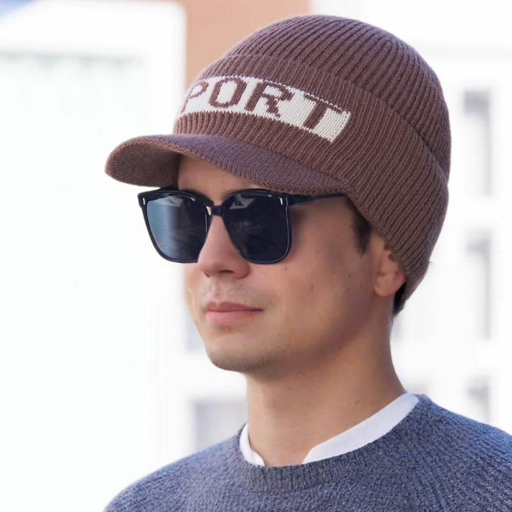 New Style Fashion Winter Hat Fur Lined Beanie Warm Brim Cap Stylish Hats For Men Outdoor Thicken Ski Sports Knitted Warm Hat