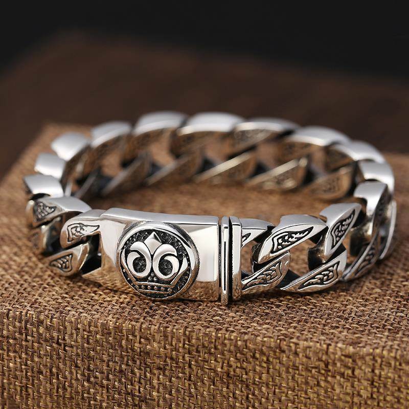 

Domineering Glossy 925 Silver Retro Hip-hop Style Men Bracelet with A High Quality Fashion Chain Bangles Party Jewelry 18cm серебряный