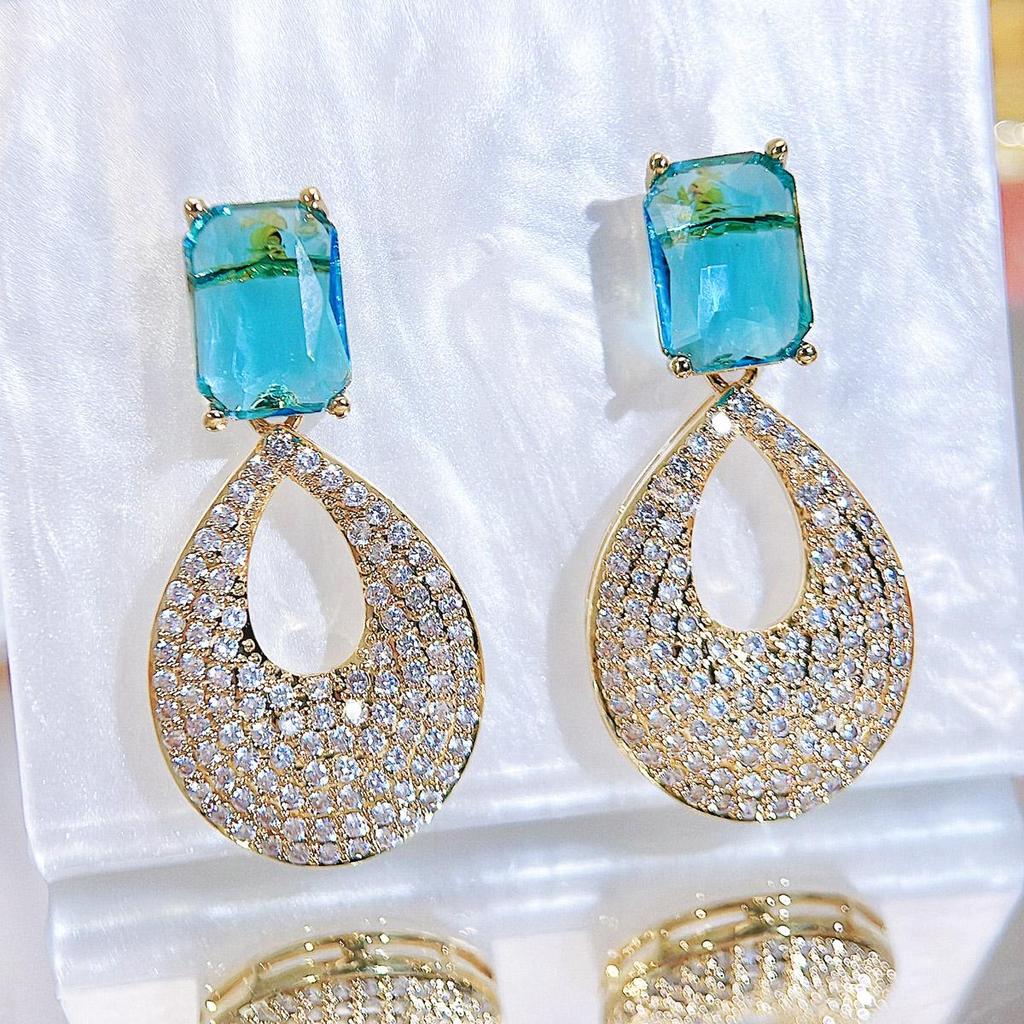 CMM Gjennomsiktig Lyseblå Rosa Cubic Zirconia Gylne Dråpe Øredobber Brudepike Brude Elskersmykker Beste Gave