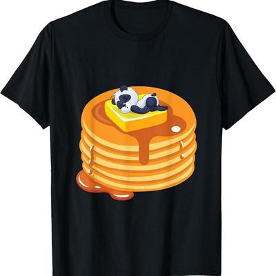 Baby Panda Resting On Top Of Pancakes Cute Baker T Shirt