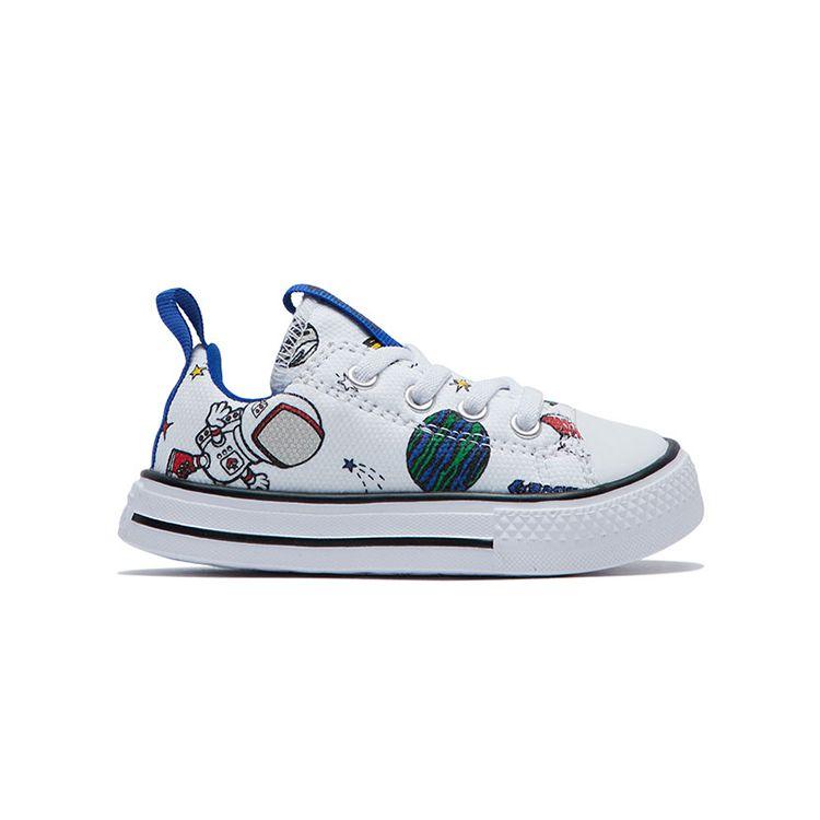 Converse Chuck Taylor All Star Superplay Canvas Cartoon Astronaut Print Velcro Durable Breathable Low Top Walker Shoes Baby Sneaker White 765644C
