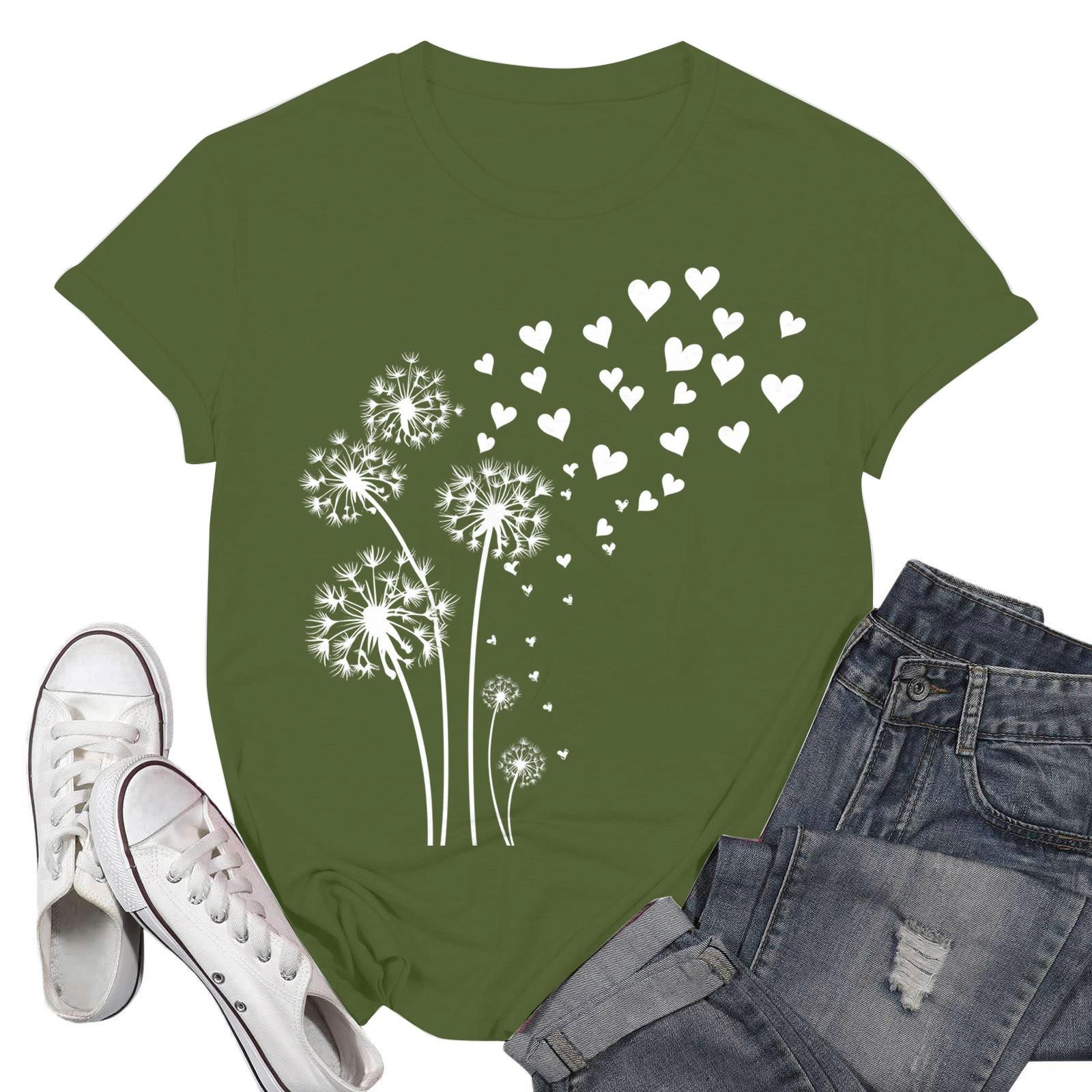 

Женские модные повседневные пуловеры с короткими рукавами и круглым вырезом с принтом L армия зеленый